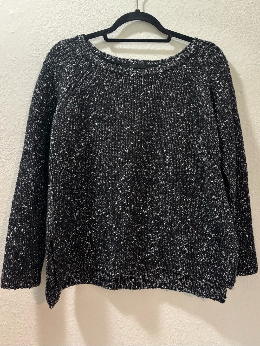 Ann Taylor Black White Speckled Cozy Textured Knit Sweater Size Large
